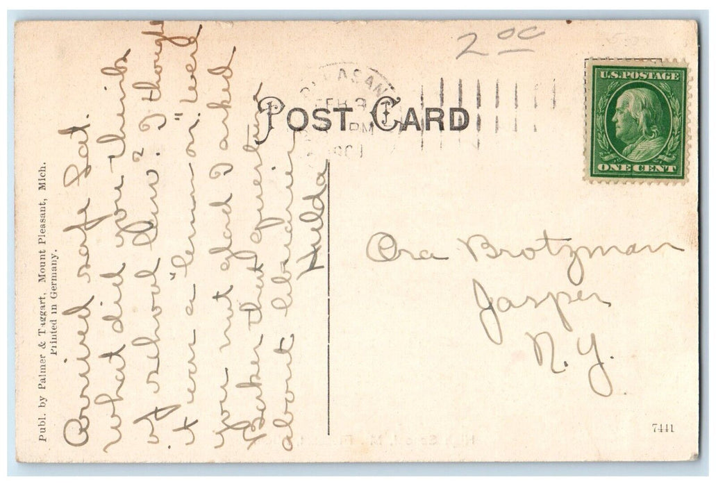 c1910's High School Building Winter Mt. Pleasant Michigan MI Antique Postcard