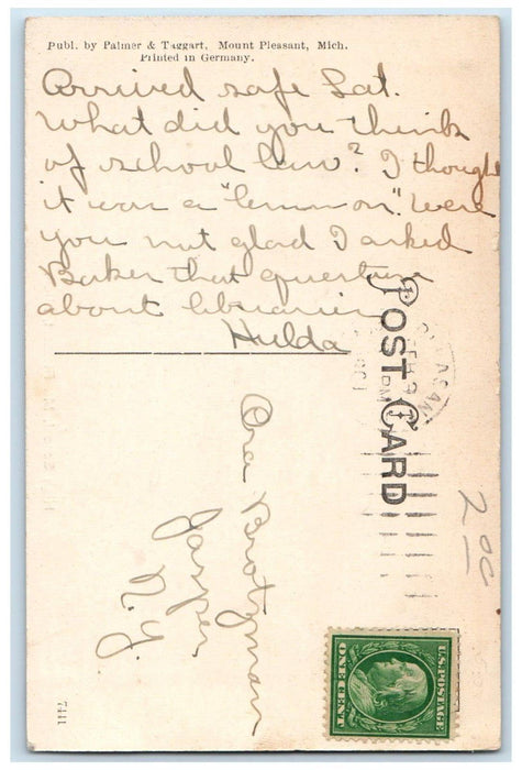 c1910's High School Building Winter Mt. Pleasant Michigan MI Antique Postcard