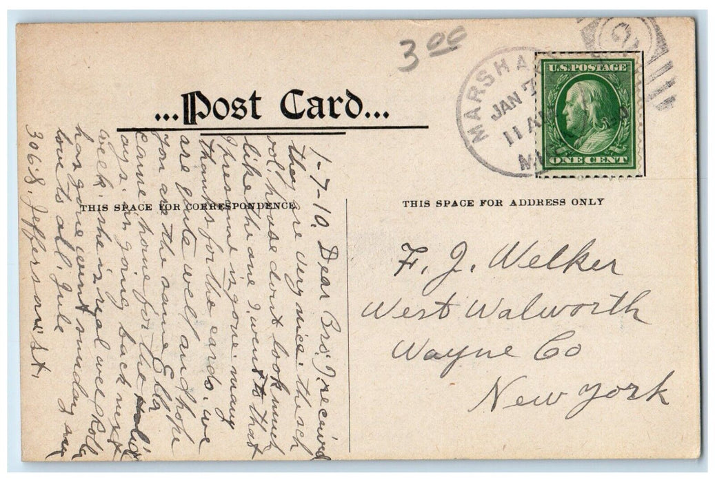 1910 Park School Building Marshall Michigan MI Posted Antique Postcard