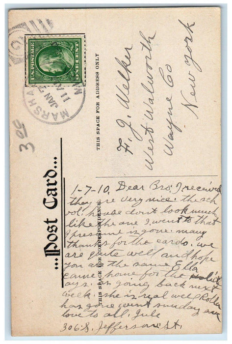 1910 Park School Building Marshall Michigan MI Posted Antique Postcard