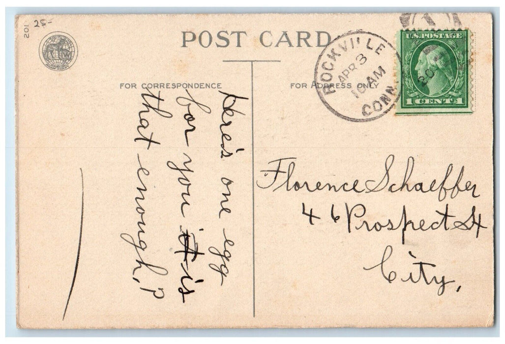 c1910's Happy Easter Child Holding Chicken Egg Wolf Rockville CT Posted Postcard