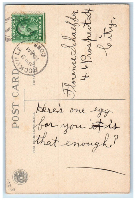 c1910's Happy Easter Child Holding Chicken Egg Wolf Rockville CT Posted Postcard