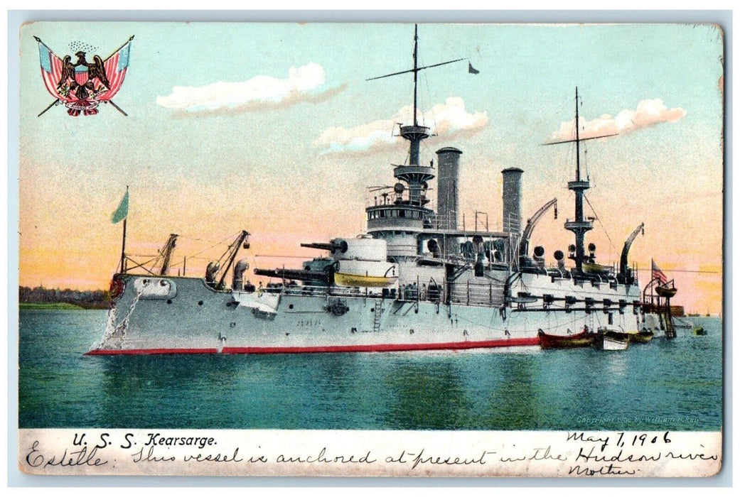 c1906 USS Kearsarge Steamer Battleship World War Boats Hudson Michigan Postcard