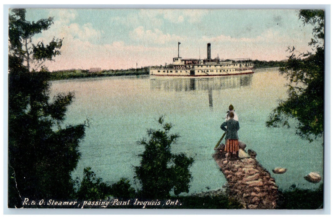 1908 R & O Steamer Passing Point Iroquois Ontario Canada Antique Postcard