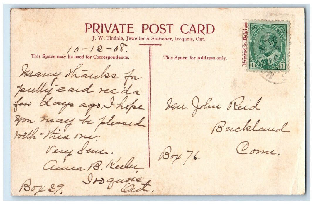 1908 R & O Steamer Passing Point Iroquois Ontario Canada Antique Postcard