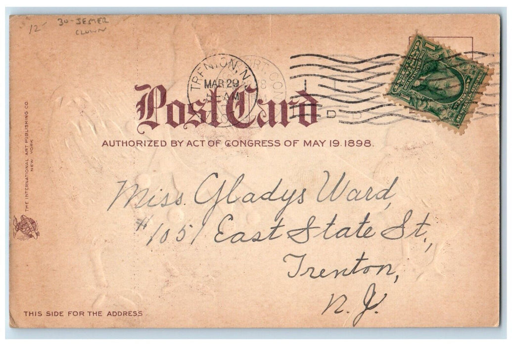 1907 Easter Anthropomorphic Jester Clown Letter Clapsaddle Trenton NJ Postcard
