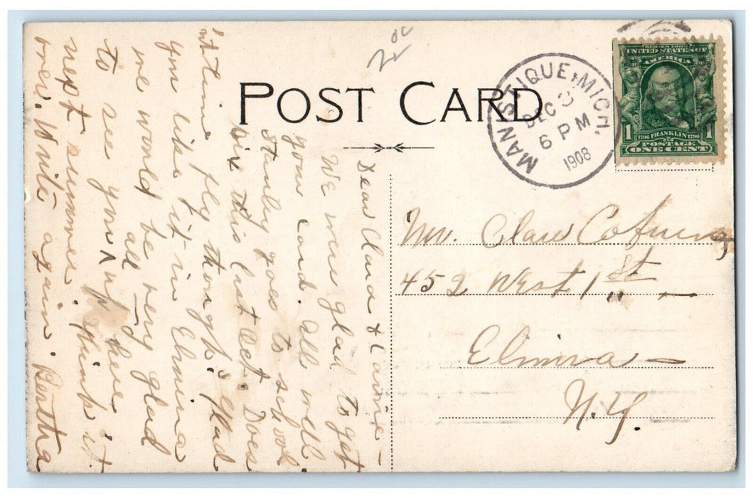 1908 View Of Outlet Of Big Spring Indian Lake Manistique Michigan MI Postcard