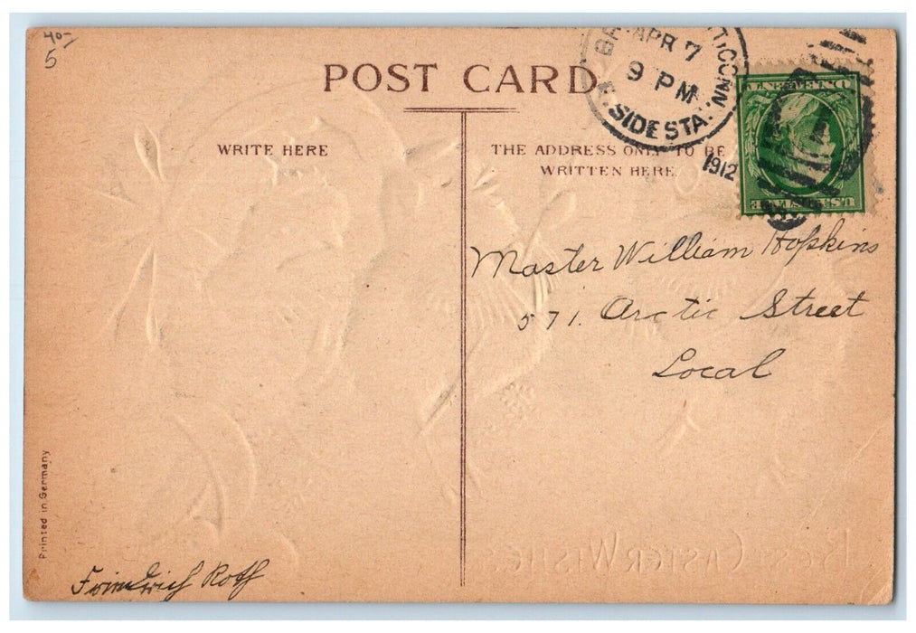 1912 Easter Wishes Anthropomorphic Chicks Hatched Egg Pipe Berry Posted Postcard