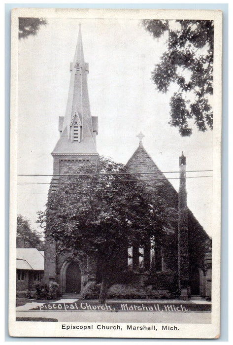 c1910's Episcopal Church Scene Street Marshall Michigan MI Antique Postcard