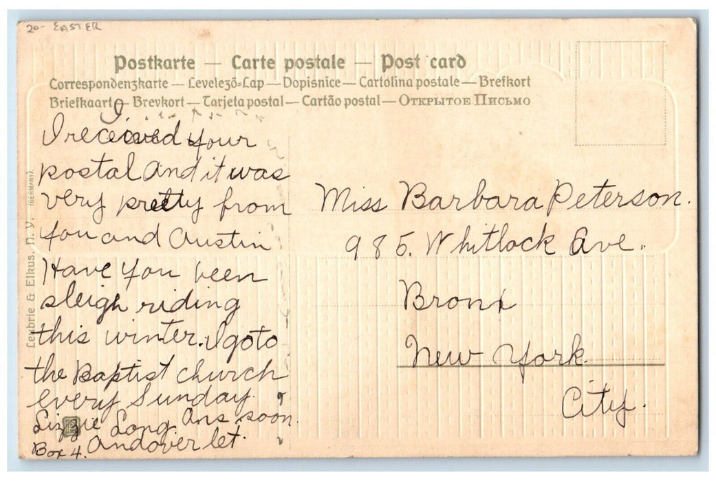 c1910's Easter Womens With Rabbits Entering House Embossed Antique Postcard
