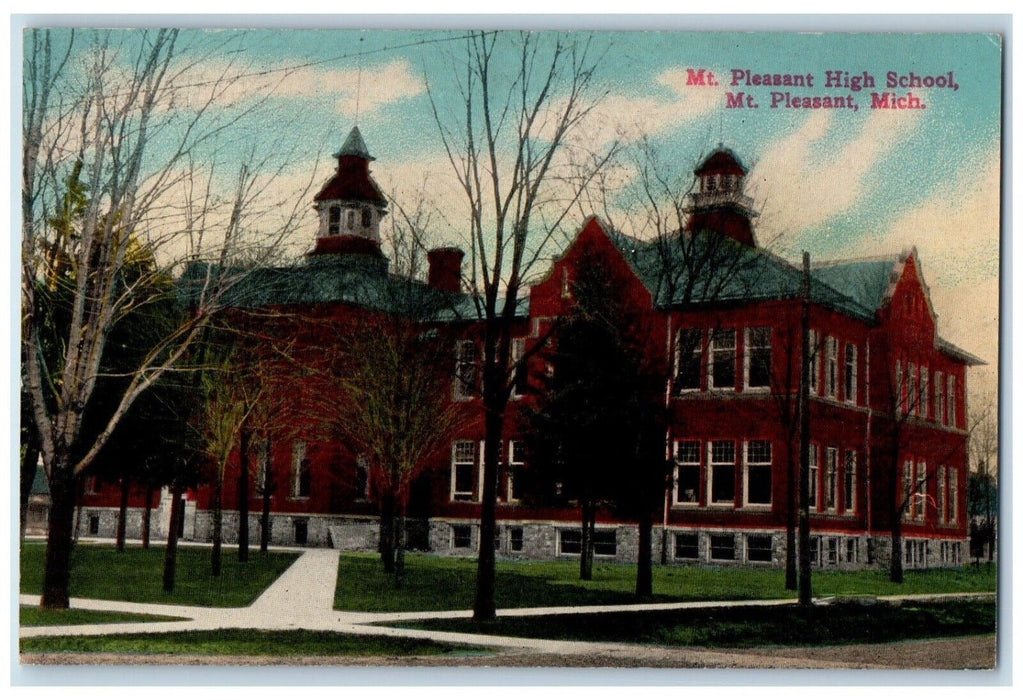c1910's Mt. Pleasant High School Building Mt. Pleasant Michigan MI Postcard