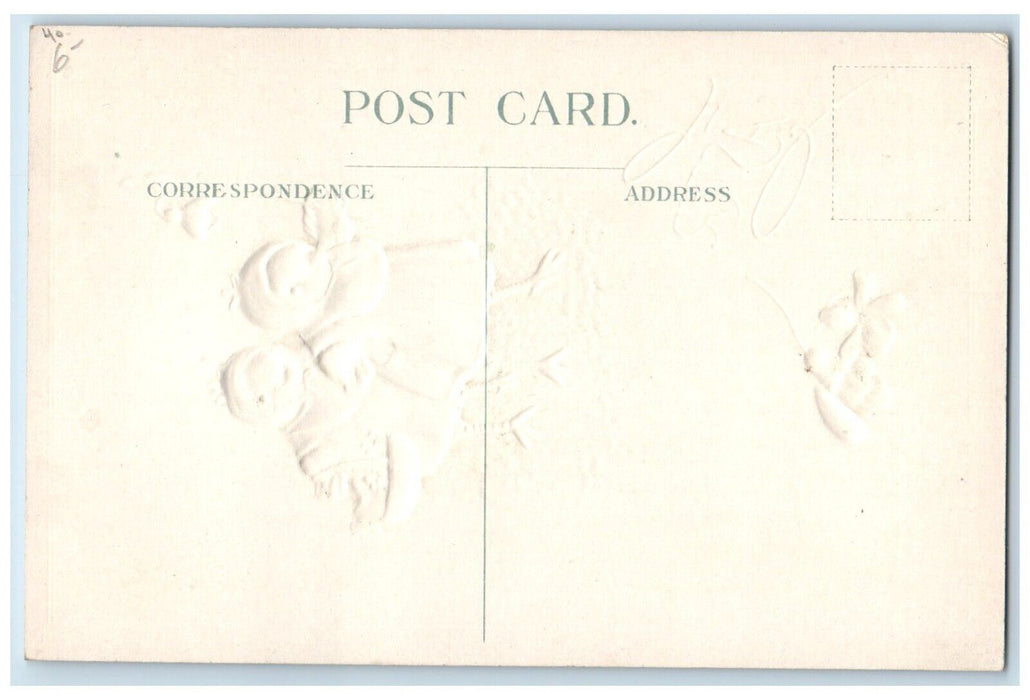 c1910's Easter Anthropomorphic Chicks Lily Flowers Pansy Embossed Postcard