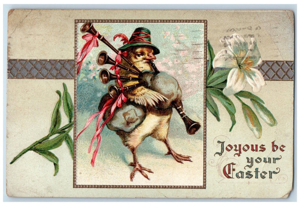 1920 Easter Anthropomorphic Chick Flute Bagpipes New Bedford MA Antique Postcard