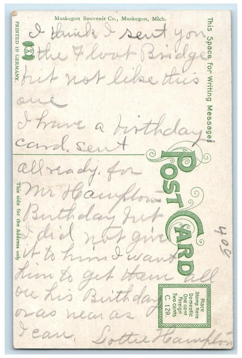 c1910's Float Bridge Across Lake Harbor Boat Muskegon Michigan MI Postcard