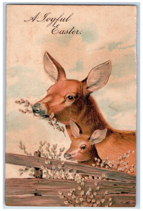 1908 Easter Deer Eating Pipe Berry Fence Embossed New Bedford MA Posted Postcard