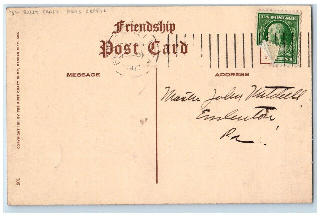 c1910's Valentine Hearts Boy Mushroom Rust Craft Arts Crafts Antique Postcard