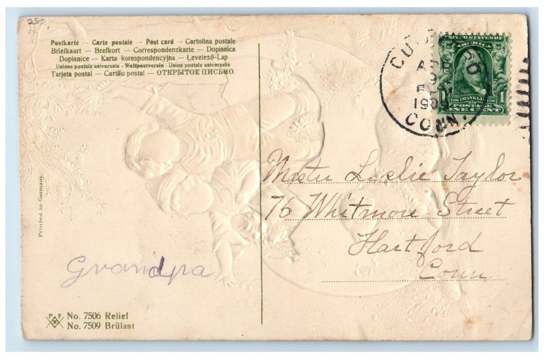c1910's Easter Wishes Children In Hatched Egg Lamb Embossed Antique Postcard