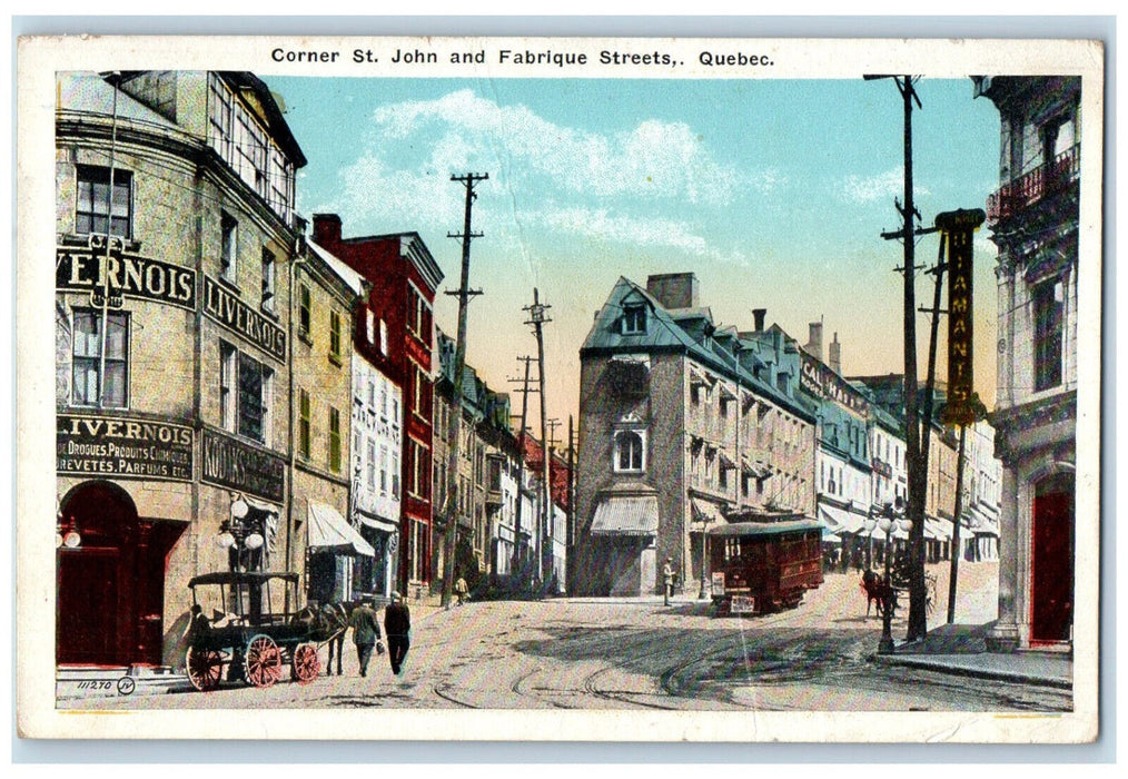 c1910 Corner Street John and Fabrique Streets Quebec Canada Posted Postcard