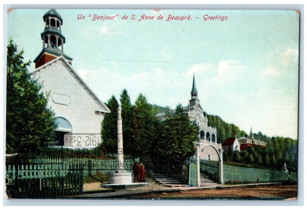 1912 Greetings Un "Bonjour" De Ste Anne De Beaupre Quebec Canada Postcard