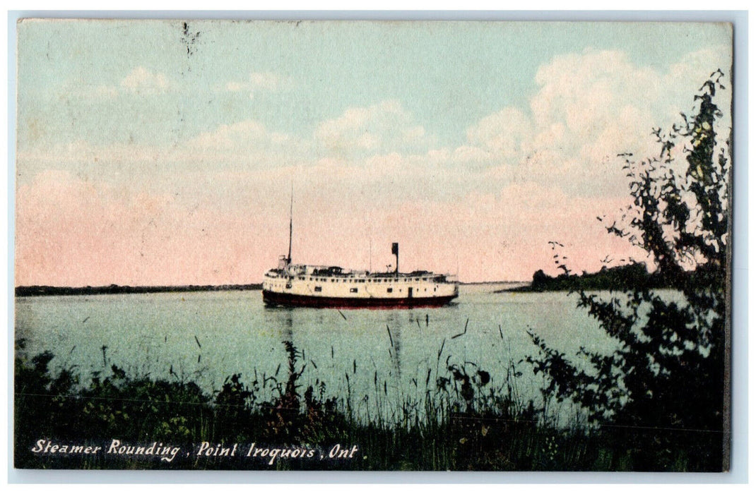 1908 Steamer Rounding Point Iroquois Ontario Canada Posted Antique Postcard