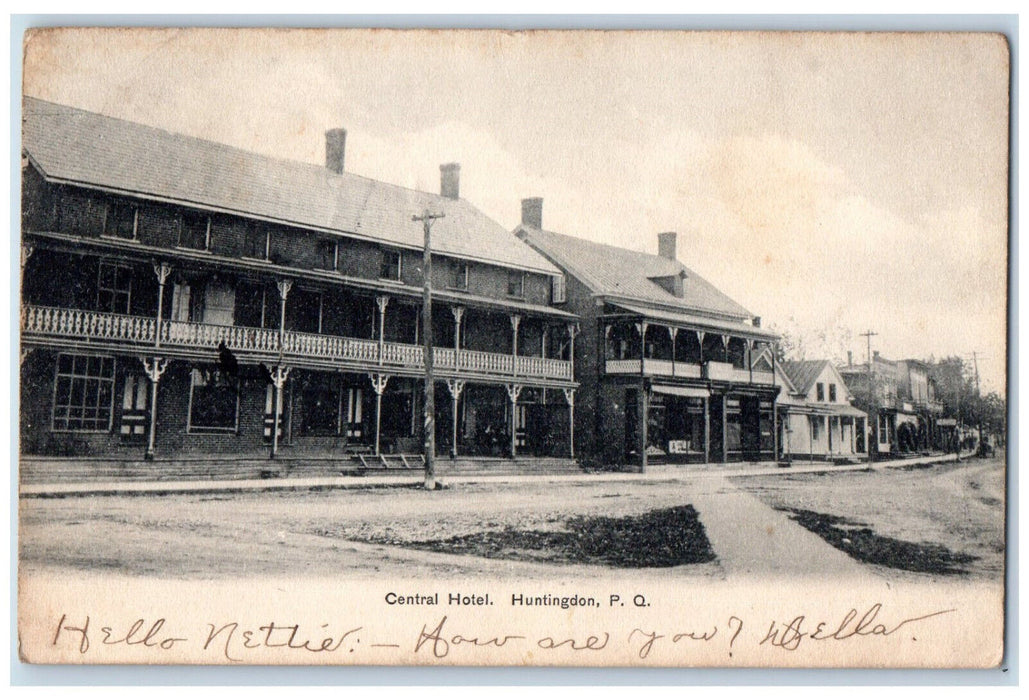 1906 Central Hotel Huntingdon Quebec Canada Antique Posted Postcard