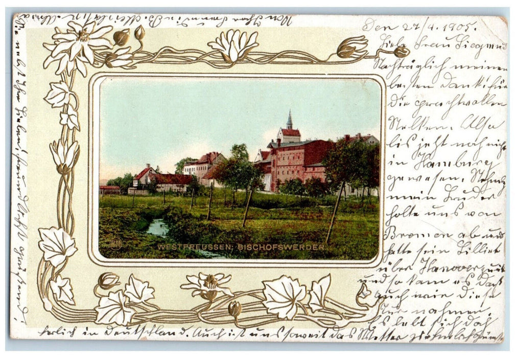 1905 Bischofswerder Building West Prussia Poland Embossed Posted Postcard