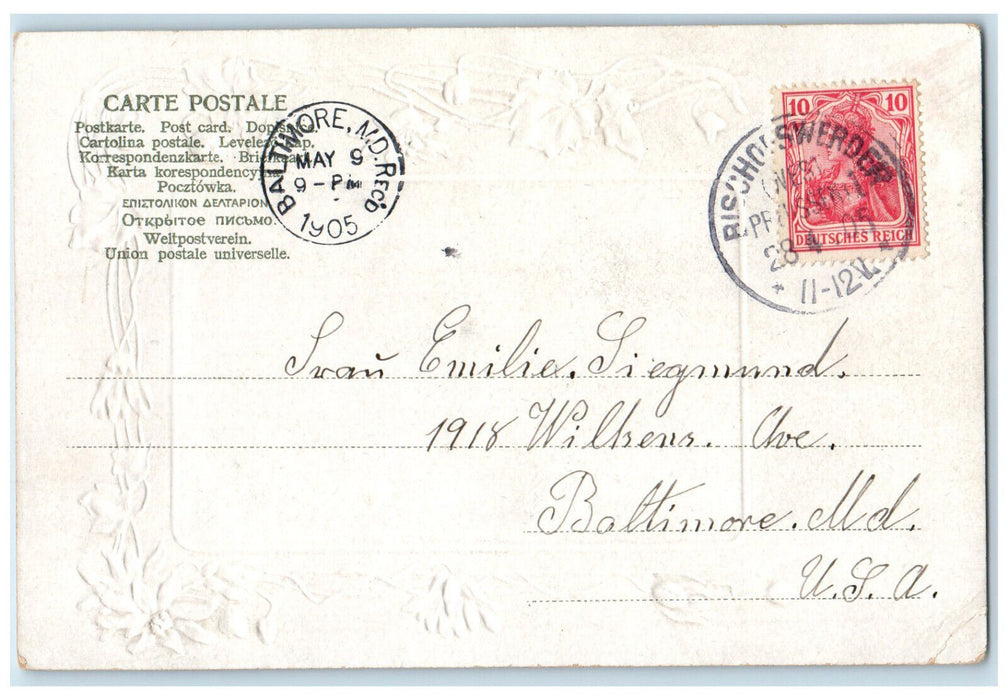 1905 Bischofswerder Building West Prussia Poland Embossed Posted Postcard