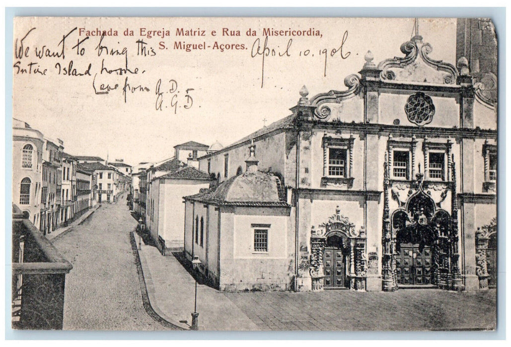 1906 Facade of the Mother Church Rua Da Misericordia S. Miguel-Acores Postcard