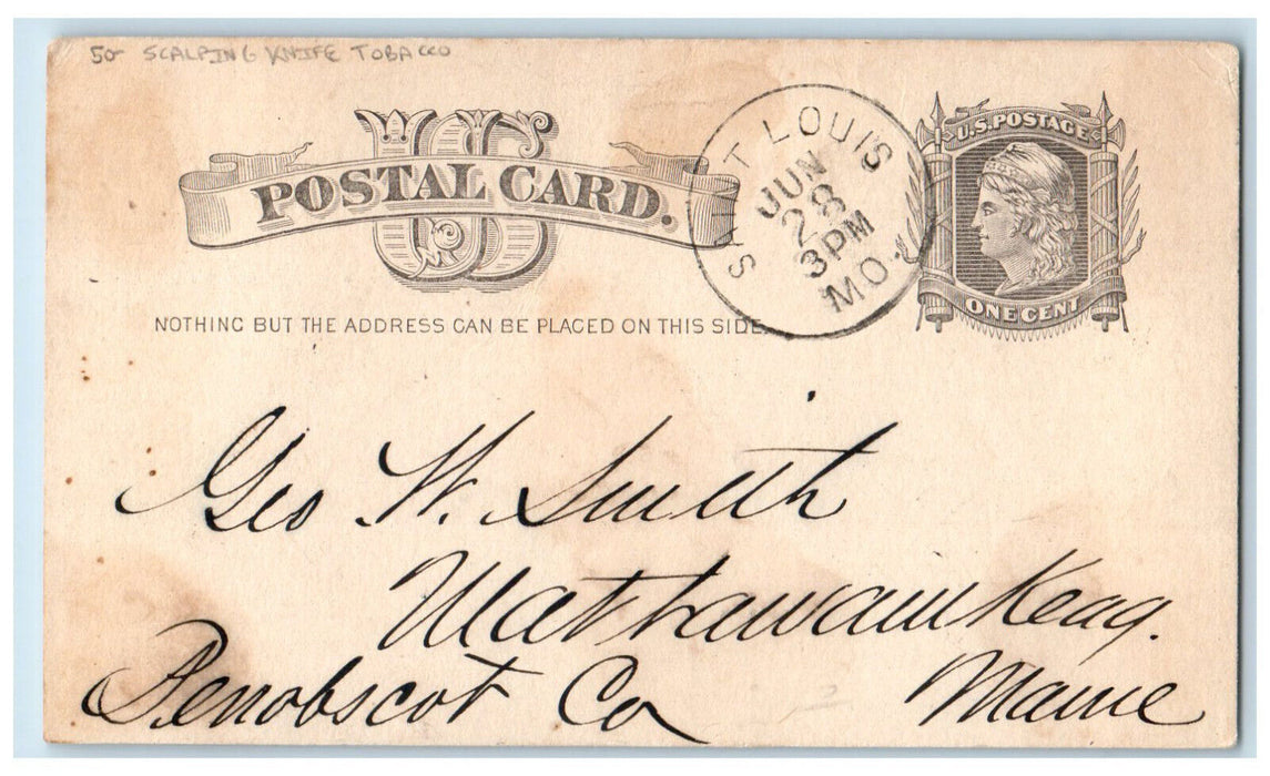 1882 Scalping Knife Liggett & Meyers Tobacco Co. St. Louis MO Postal Card