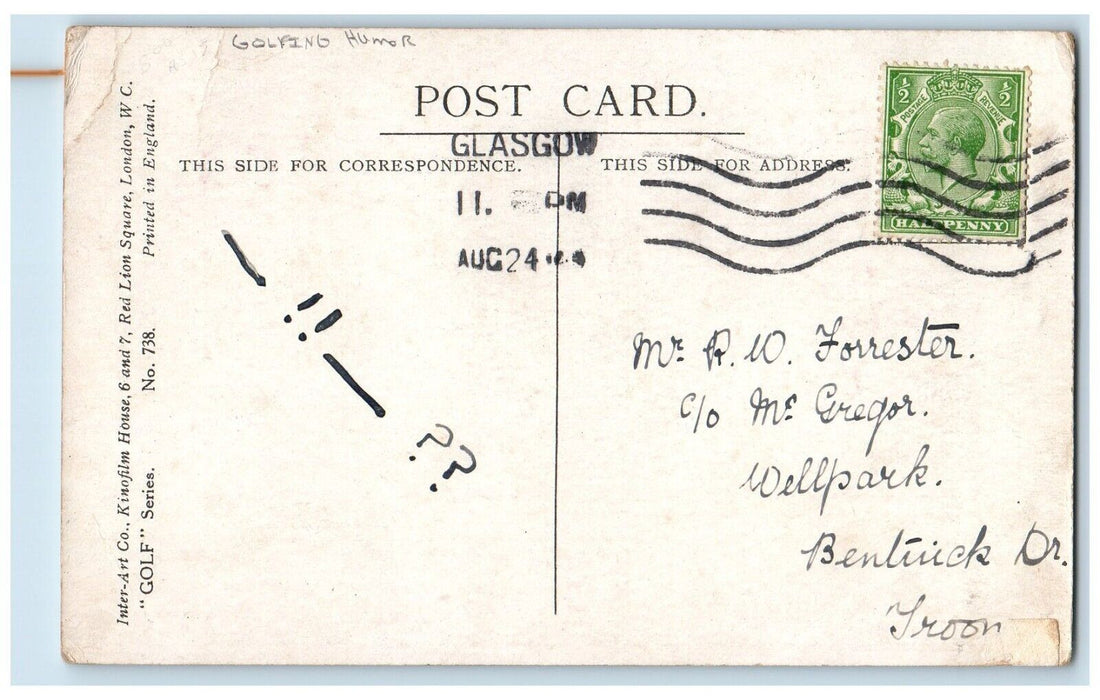 c1910's Gay Feather Hat Sweating Golfing Humor Glasgow Scotland UK Postcard