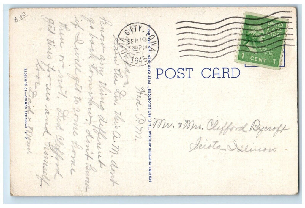 1945 Fat Woman Golfing We Are Having A Ripping Time RIP Iowa City IA Postcard