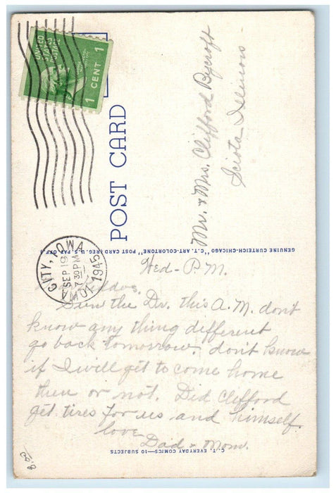 1945 Fat Woman Golfing We Are Having A Ripping Time RIP Iowa City IA Postcard