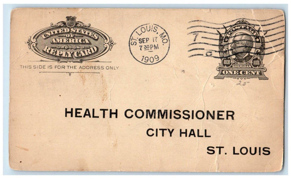 1909 Health Commissioner City Hall Return of A Birth St. Louis MO Postal Card