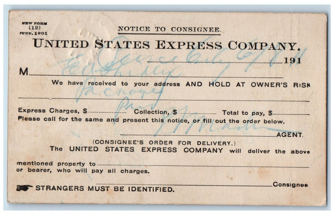 1911 United States Express Company Pierce City Missouri MO Postal Card