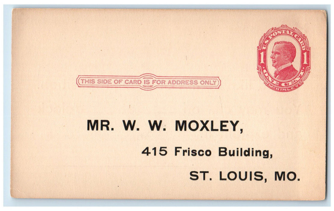 c1880's Details of Proposition MR WW Moxley St. Louis Missouri MO Postal Card