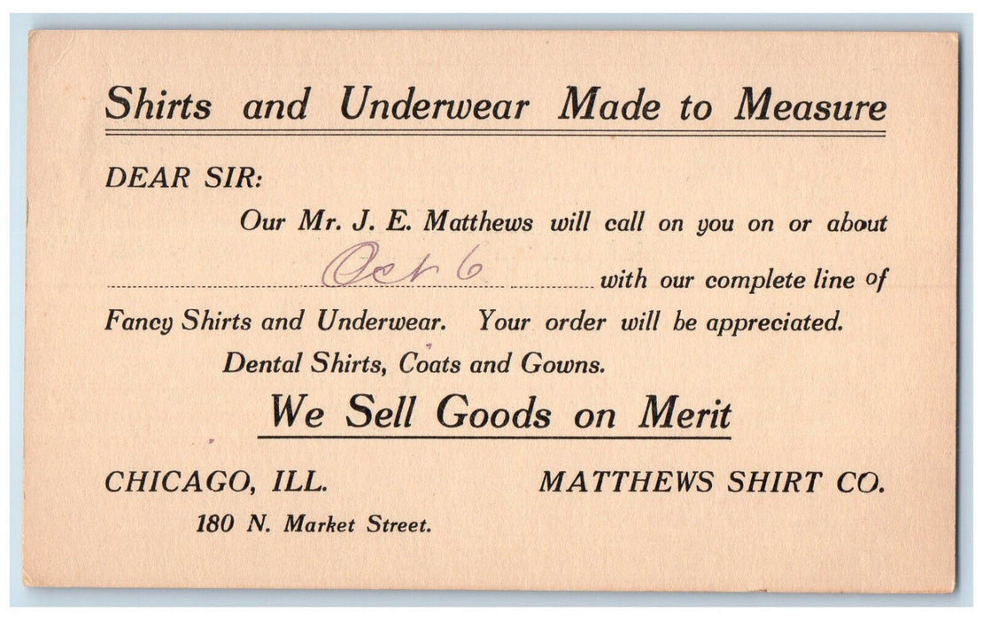 1924 Matthews Shirt Co. Chicago Illinois IL Fairfield IA Posted Postal Card