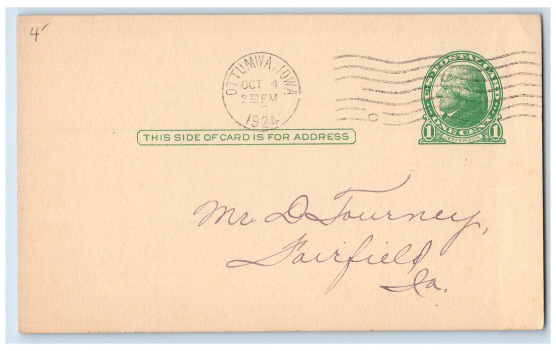1924 Matthews Shirt Co. Chicago Illinois IL Fairfield IA Posted Postal Card