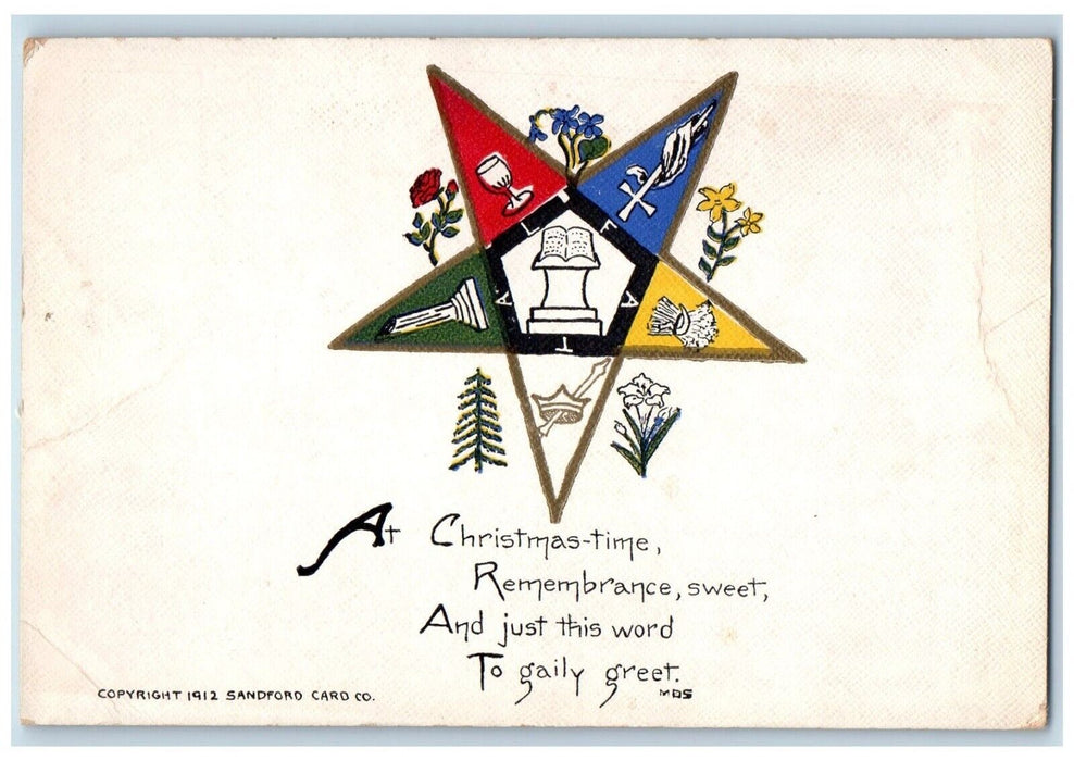 c1910's Christmas Time Star Flowers Sanford Masonic Posted Antique Postcard