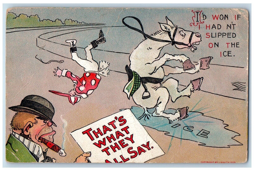 1909 Horse Racing Slipped Man Cigarette Smoke New York NY Antique Postcard