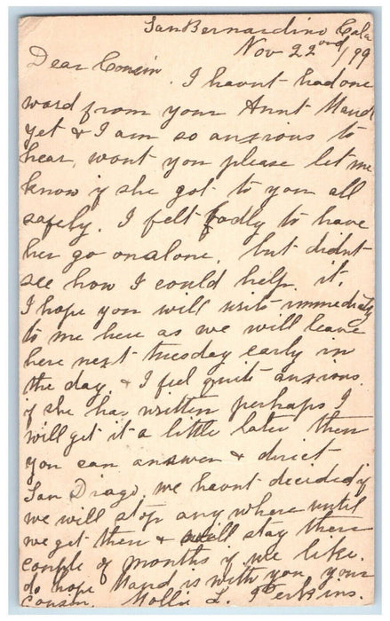 1899 Write Immediately San Bernardino Watsonville California CA PMC Postal Card