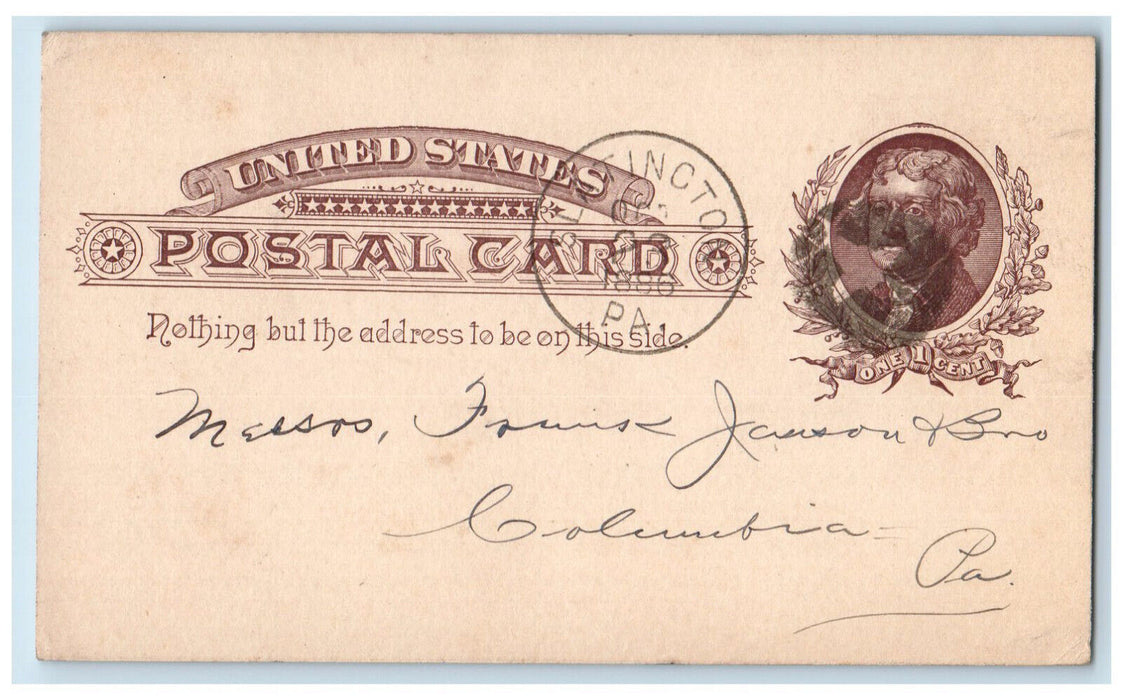 1886 Frank Jansen & Bro Slatington Pennsylvania PA Columbia PA Postal Card