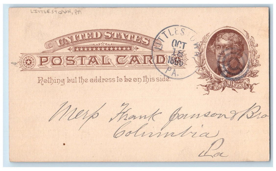 1886 Ship Mantle Frank Janson & Bro Littlestown Pennsylvania PA Postal Card