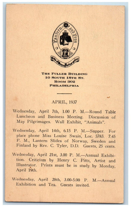 1937 Round Table Luncheon and Business Meeting Philadelphia PA Postal Card
