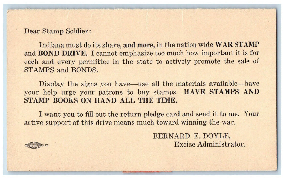 1942 Alcoholic Beveragt Commission Illinois Bldg. Indianapolis IN Postal Card