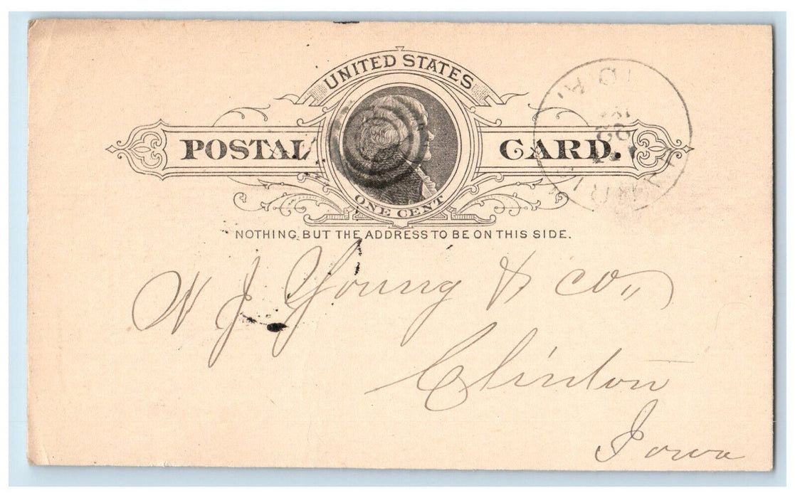 c1880's Letter from Harris WJ Young & Co. Osceola Co Iowa Clinton IA Postal Card
