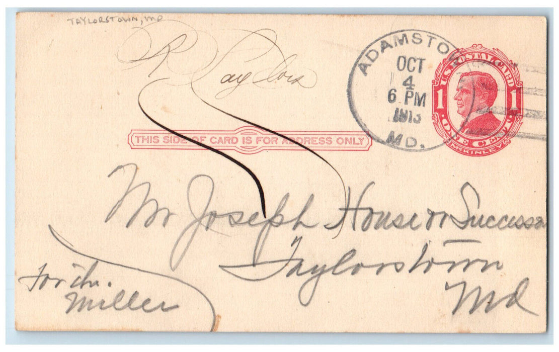 1913 Joseph House Taylorstown Maryland MD Adamstown MD Antique Postal Card