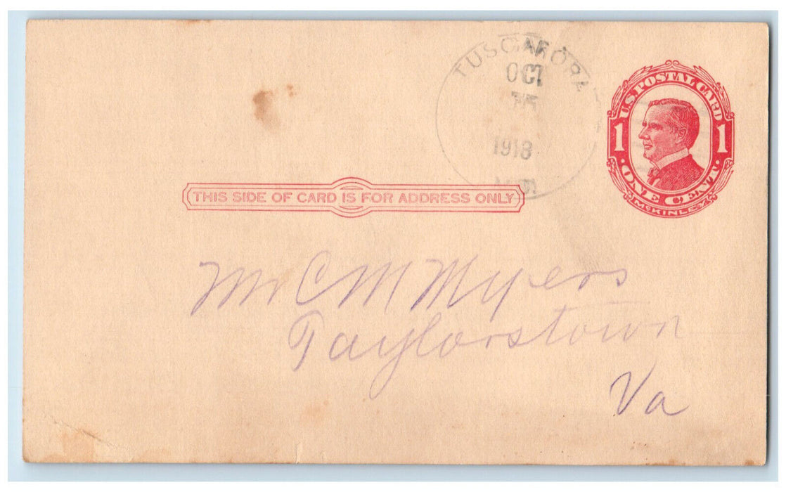 1918 Mr. CM Myers Taylorstown Tuscarora Maryland MD Antique Posted Postal Card