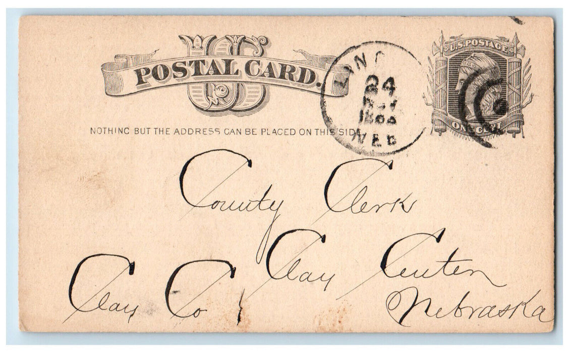 1883 Secretary's Office EP Roggen Secretary of State Lincoln NE Postal Card