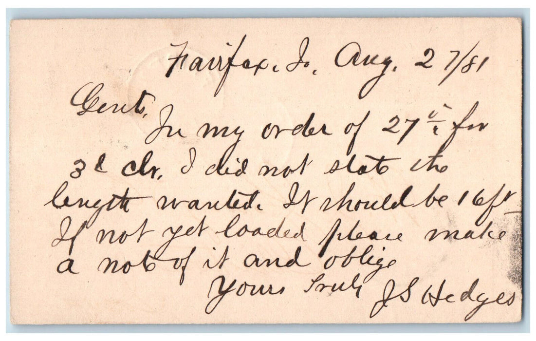 1981 JS Hedges WJ Young & Co Lumber Merchants Fairfax Iowa IA Postal Card