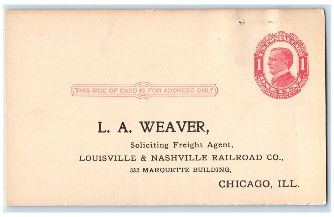 c1880's LA Weaver Louisville & Nashville Railroad Co Chicago IL Postal Card